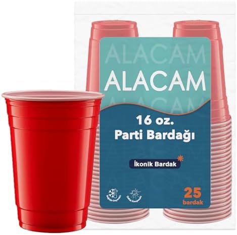 25 Adet İkonik Amerikan Parti Bardağı Kırmızı Plastik Bardak Tek Kullanımlık 16 OZ - 500 ML