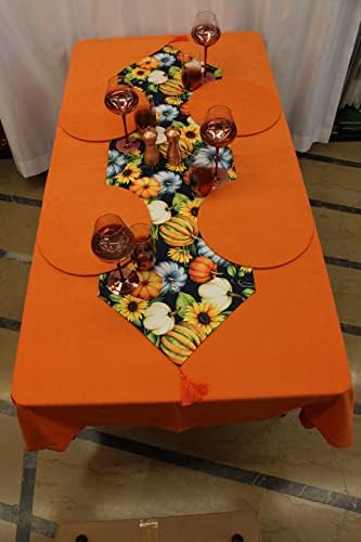 Bal Kabağı Desenli Siyah Arka Plan Dijital Baskılı Runner Amerikan Servis 40x150 cm