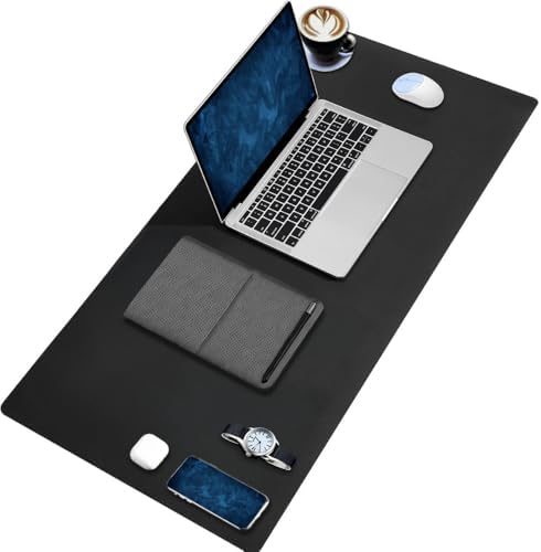 Deer PU Deri Mouse Pad Dikişli Kenar Dayanıklı Büyük Boy Çift Yönlü Kullanım Ofis Masa Matı Sümen (SİYAH, 90X40 XL)
