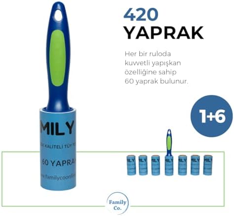 Co. Kedi Köpek Saç Kıl Tüy Toplayıcı Rulo 1 Rulo 6 Yedek Her Biri 60 Yaprak