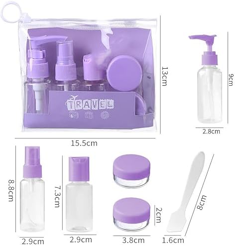 Promosyonca 7 Parça Seyahat Seti, Mor, Sprey ve Pompalı Şişeler, Krem Kapları, Mini Huni, Şeffaf Taşıma Çantalı, Uçak Bagajı Uyumlu, Boş Şişe (Gül Kurusu)