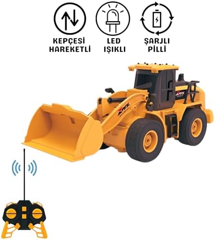 Uzaktan Kumandalı 40 MHz Tam Fonksiyonlu Rc İş Araçları Led Işıklı Kepçeleri, Damperi ve Vinç Hareketlidir (Kule Vinç-Kepçe-Bulldozer-Kamyon) (Bulldozer)