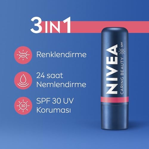 Nivea SPF30 Nemlendirici Dudak Bakım Kremi 4.8gr, Mercan, Rose, Kırmızı Renkli, Dudak Yanak, Allık Etkisi