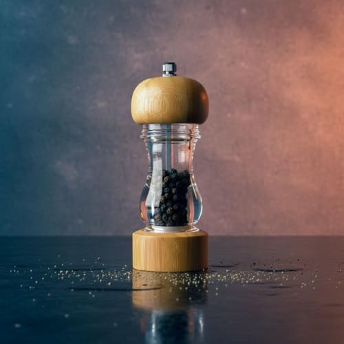 Bambu ve Akrilik Manuel Baharat Öğütücü - Ayarlanabilir Porselen Mekanizmalı - Karabiber, Kaya Tuzu ve Çeşitli Baharatlar İçin - 17cm