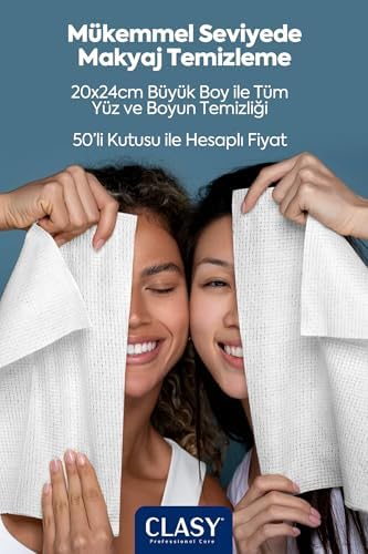 CLASYCARE Clean Towels XL – 50’li Tek Kullanımlık Yüz Havlusu | Ultra Yumuşak, Hijyenik Cilt Bakım ve Makyaj Temizleme Bezi | Hassas Ciltler İçin Dayanıklı ve Seyahat Dostu Bezler