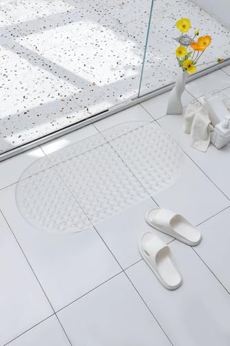 Premium Serisi Banyo - Küvet İçi Kaydırmaz Vantuzlu Yuvarlak Desenli Oval Paspas 66,5 x 36,5 cm, Beyaz