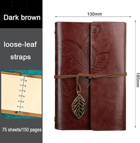Yaprak Baskılı Deri Kapaklı Günlük Not Defteri Özel Tasarım Hediyelik Kahverengi