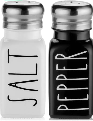 Cam Tuzluk ve Biberlik Seti, Siyah ve Beyaz Kapaklı, 2 Parça, Masa Üstü Tuz Karabiber Takımı