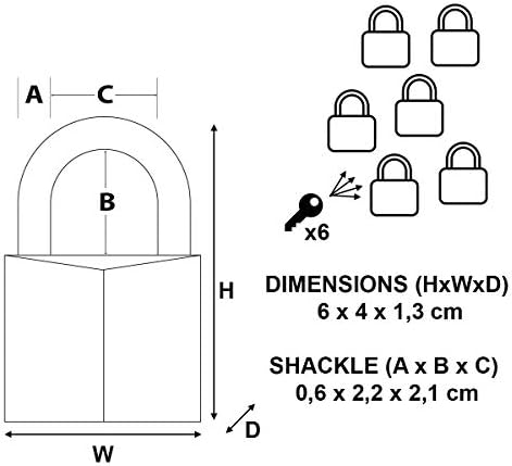 – 140EURSIX – 6 aynı anda pirinç asma kilit 40 mm