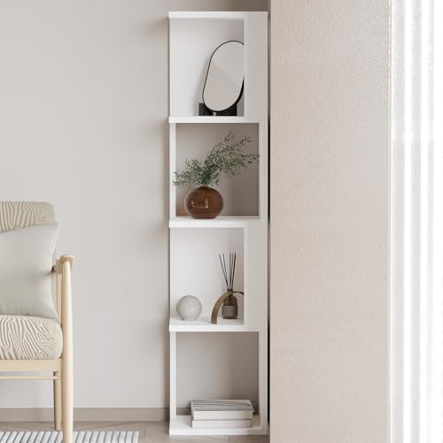 Herry Köşe Kitaplık – Dekoratif Raf Ünitesi, Modern Kütüphane, Beyaz