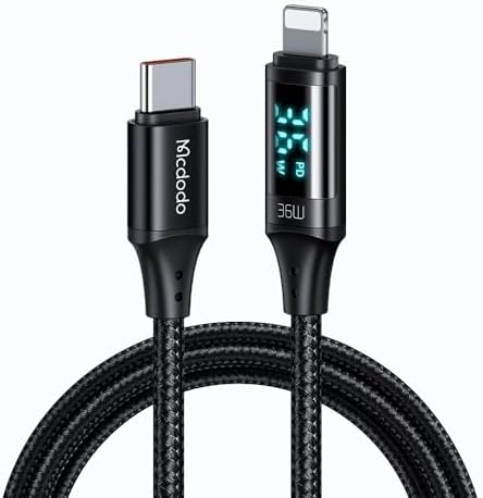 CA-1030 36W Type-C To Lightning Dijital Göstergeli Data-Şarj Kablosu 1.2M-Siyah