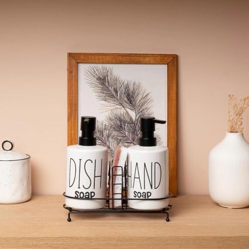 2'li Sıvı Sabunluk ve Bulaşık Deterjanlık Seti, 500 ml, Metal Stand ve Sünger Tutuculu, Siyah-Beyaz (Siyah)