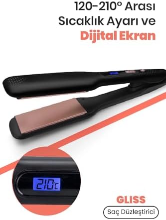 GoldMaster Gliss Keratin Kaplamalı Seramik Plaka Saç Düzleştirici - 210°C Ayarlanabilir Isı, Geniş Plaka, Saç Yıpranmasını Önler ve Parlaklık Kazandırır, Dijital Ekran, 360° Kablo, BY-5116, Siyah