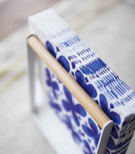 4412 peçete tutucu, beyaz, çelik/ahşap, minimalist, 14,5 x 4,5 x 15 cm