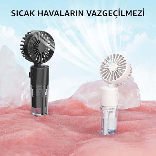 Elle Tutulabilir Taşınabilir Buharlı Vantilatör Mini Fan – 4 Hız Ayarı, Şarjlı, Misting Özelliği, Kompakt ve Hafif Tasarım, Buharlı Vantilatör Fan Asorti Renk