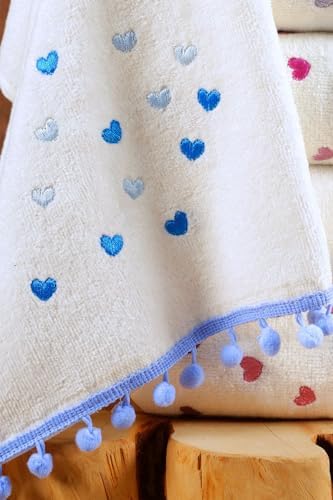 6 Adet Kalpli Nakışlı - Kalp Desenli El Ve Yüz Havlu Seti - Mutfak Havlusu 30x50 Cm Çok Renkli-30 x 50