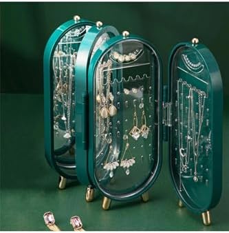 4 Bölmeli Takı Organizeri Aynalı Takı Askısı Yüzük Standı, Küpe Standı, Kolye Düzenleyici YEŞİL