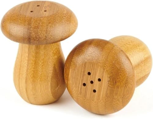 Doğal Bambu Mantar Görünümlü 2'li Tuzluk ve Biberlik Seti - 8 cm Akasya ve Bambu Karışımı Şık Baharatlık Takımı
