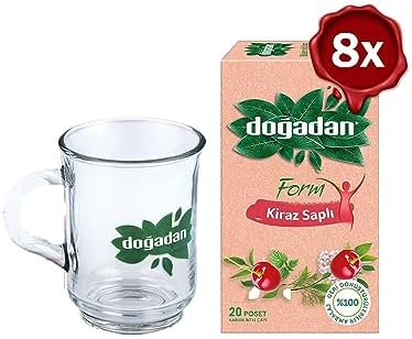 Doğadan Form Çay Kiraz Saplı 20'li x 8 ve Doğadan Cam Bardak Hediyeli