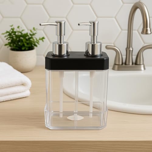 2 Bölmeli Sıvı Sabunluk & Süngerlik – Bulaşık Deterjanı Ve El Sabunu İçin Çift Hazneli, Entegre Süngerlik Bölmeli, Tezgah Üstü Pratik Sabunluk Tezgah Düzenleyici (Beyaz)