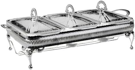 Anne İngiliz Gümüşü Üç Bölmeli Isıtıcılı Yemek Servis 51 x 26 x 18 cm