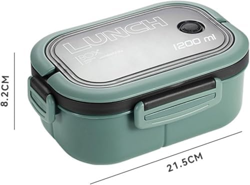 1200 ml 2 Katlı 6 Bölmeli BPA'sız PP Plastik Sefer Tası ve Beslenme Çantası - Hava Kilitli Bento Lunch Box, Çatal ve Kaşık Dahil (Yeşil)