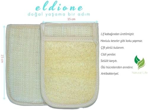 eldione Doğal Kabak Lifli Kese Banyo Eldiveni–Çift Taraflı Vucüt Kesesi Peeling Eldiven,15x23 cm,Exfoliating Rovin Kumaş, Cilt Temizleyici Yenileyici Canlandırıcı Etki, Selülit Karşıtı,Hücre Yenileme