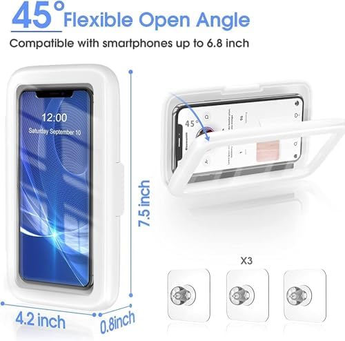 360° Döner Su Geçirmez Duş Telefon Tutucu, Buğu Önleyici HD Dokunmatik Ekranlı Banyo Telefon Kutusu, 7’’ Evrensel Uyumlu, Duvar Montajlı, 19×11×3 cm