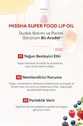 MISSHA Dudakları Nemlendiren ve Besleyen Orman Meyveli Dudak Bakım Yağı Super Food Lip Oil Berry