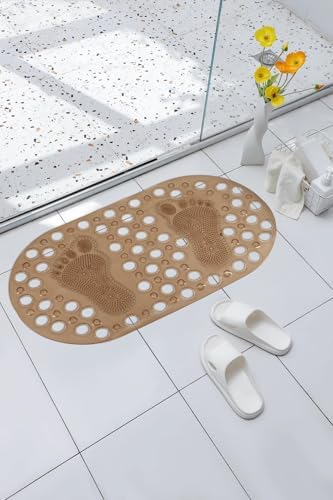 Premium Serisi Banyo - Küvet İçi Kaydırmaz Vantuzlu Ayak Desenli Paspas 66,5 x 36,5 cm, Kahve