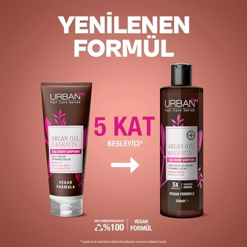 Urban Care Argan Oil & Keratin Besleyici ve Kırılma Karşıtı Saç Bakım Şampuanı, 350 Mililitre, Vegan
