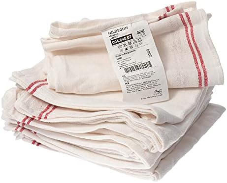 HILDEGUN Çay Havluları, Beyaz/Kırmızı Çizgili, 45x60 Santimetre - 12'li Set