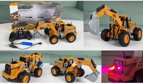 Oyuncak Buhar Atan Şarjlı Uzaktan Kumandalı Bulldozer ve Kepçe 7 Kanallı Led Işıklı Demo Modlu RC İş Makinesi (KEPÇE)