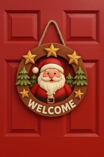 Yuvarlak Yıldızlı Babalı Yılbaşı Ahşap Kapı Yılbaşı Süsü Yılbaşı Temalı Hediyeler (23-23 cm)