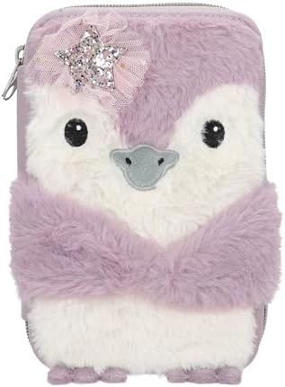 13158 Mimi - Leylak ve Krem Renginde Doldurulmuş 2 Bölmeli Kalem Kutusu, Penguen Motifli ve Pelüş Kürk, Renkli Kalemler, Cetvel, ve Çok Daha Fazlası İçeren Kalem Kutusu