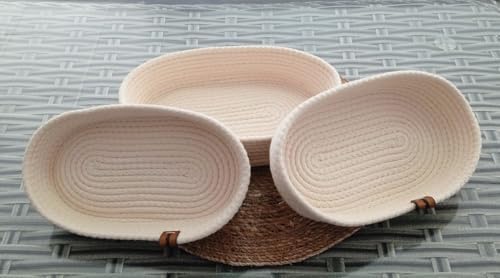 3 ADET OVAL HASIR SEPET EV KREM JÜT KORDON HALAT İP ÖRME DEKORATİF DÜZENLEYİCİ ORGANİZER