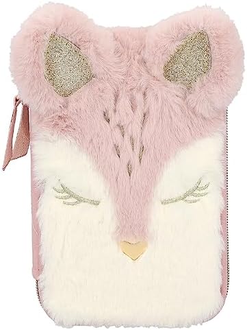 12575 Mimi - Pembe ve Beyaz Renkte Doldurulmuş 2 Bölmeli Kalem Kutusu, Geyik Motifli, Renkli Kalemli,, Cetvel vb.