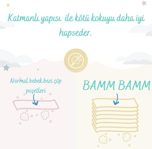 Bamm Bamm 16L Korbell Çöp Kutuları İle Uyumlu 750 Adet Bebek Bezi Kapasiteli Çöp Poşeti