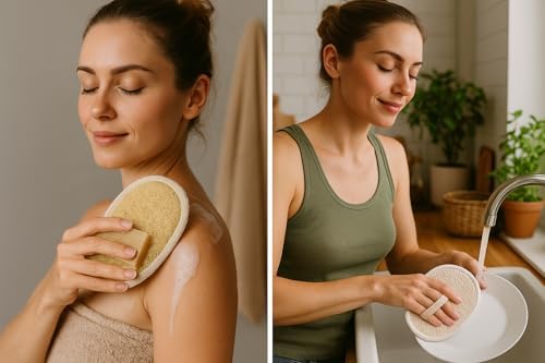 eldione Oval Kabak Lifi – Çift Taraflı Doğal Banyo Kesesi ve Antibakteriyelli Sağlıklı Bulaşık Lifi Süngeri, 15x11 cm, Rovin Kumaşlı, Exfoliating Lif Cilt Yenileyici Canlandırıcı Etki, Selülit Karşıtı