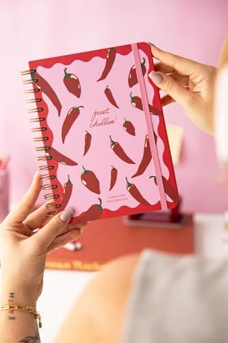 A5 Spiralli Sert Kapak Lastikli Düz - Çizgisiz Not Defteri Chili Biber