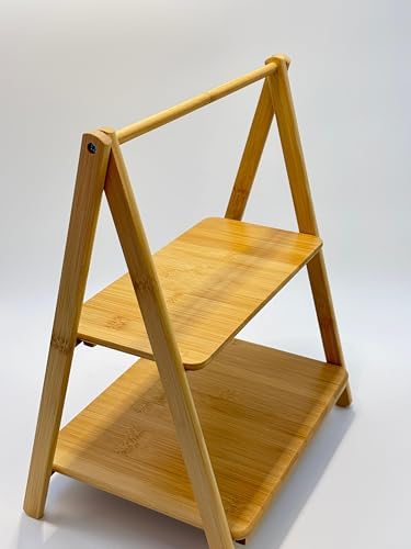 2 Katlı Bambu Sunumluk – Sofra ve Mutfak İçin Doğal Ahşap Şık ve Fonksiyonel Sunum Standı, Kaymaz Ayaklı, Dikdörtgen Şekilli, Kurabiye, Meyve, Peynir