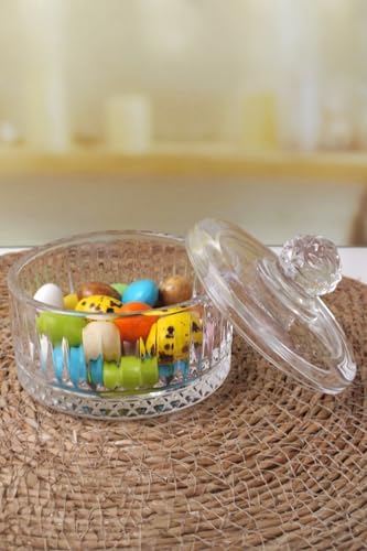 Lüx Kristal Kapaklı Cam Şekerlik & Cam Lokumluk, Kesme Cam Lüx Şekerlik 10cm*10.5cm - (4 MODEL) (06646)