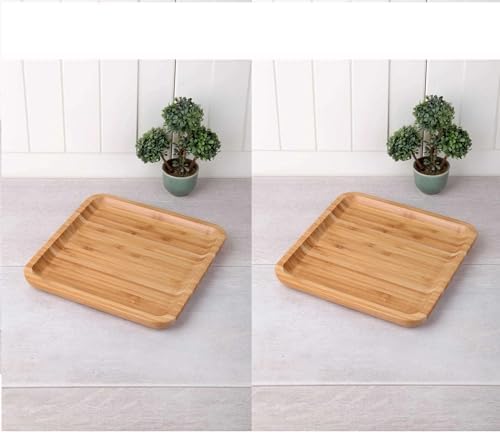 2 Adet 20 cm Bambu Ahşap Kare Pasta Kahvaltı Servis Sunum Tabağı