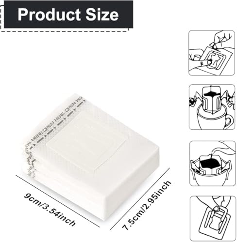 Kahve Filtresi, 100 Adet Taşınabilir Askılı Damlama Kahve Filtresi, Tek Kullanımlık Kahve Poşeti, Seyahat, Kamp, Ev ve Ofis Kullanımı için Pratik Çözüm (Beyaz)