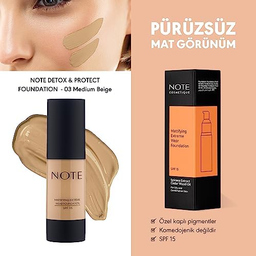 Note Mattifying Extreme Wear 03 Medium Beige Mat Bitişli SPF 15 Kapatıcı Fondöten