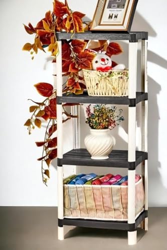 4 Raflı Ahşap Desenli Dekoratif Raf Ünitesi, Genişlik 38 cm, Derinlik 29 cm, Yükseklik 100 cm