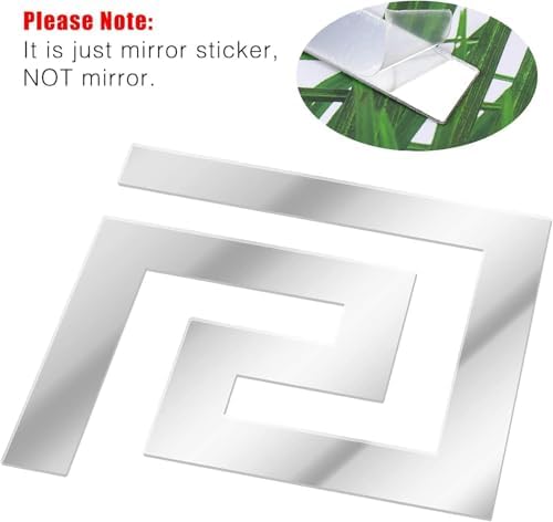 Ayna Duvar Stickerı, 30 Parça Çıkarılabilir Kendinden Yapışkanlı Akrilik Ayna Duvar Dekoru, Geometrik Yunan Desenli, Oturma Odası Yatak Odası TV Arka Planı Duvar Dekorasyonu (Gümüş)
