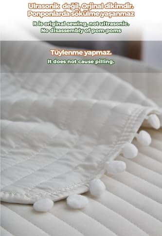 Evlen Kapitone Ponpon 3 Parça Yatak Örtüsü Ç.K Krem