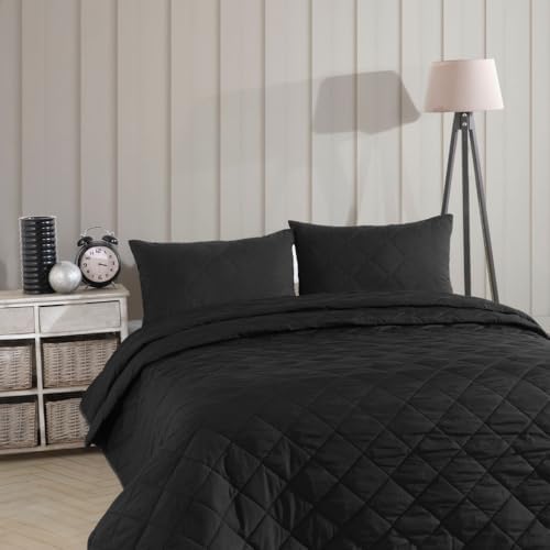 Çift Kişilik Yatak Örtüsü Pike Çok Amaçlı Yatak Örtüsü Pike (Siyah-Siyah-Siyah)