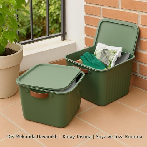 20LT Kapaklı Organizer Kutu – Dayanıklı Plastik Saklama Kutusu, Yan Kulplu, Renkli Büyük Boy Depolama Kutusu (40x30x25cm) (Renk Stok Durumuna Göre Gönderilir)
